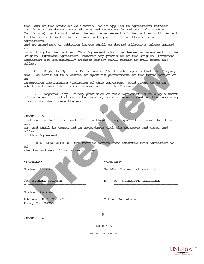 Sample Founder Stock Repurchase Agreement between MachOne ...