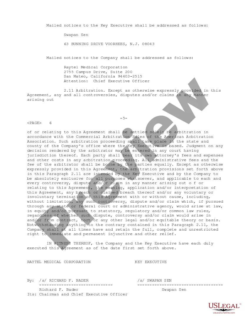 Get Key Management Retention Agreement of Raytel Medical Corporation Preview Key Management Retention Agreement of Raytel Medical Corporation
