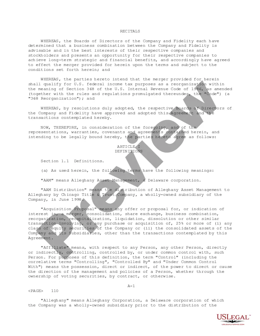 Get Agreement and Plan of Merger between Fidelity National Financial, Inc. and Chicago Title Corp Preview Agreement and Plan of Merger between Fidelity National Financial, Inc. and Chicago Title Corp