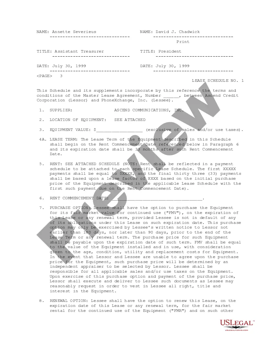 Get Master Lease Agreement between Lucent Technologies, Inc. InterNetworking Systems and PhoneXchange, Inc. Preview Master Lease Agreement between Lucent Technologies, Inc. InterNetworking Systems and PhoneXchange, Inc.