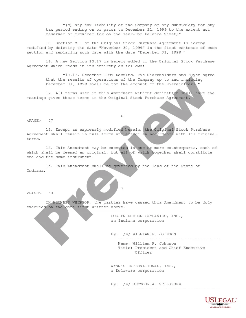 Get Sample Amendment to Stock Purchase Agreement between Wynn's International, Goshen Rubber Co., Inc., shareholders and Berkshire Taconic Community Foundation Preview Sample Amendment to Stock Purchase Agreement between Wynn's International, Goshen Rubber Co., Inc., shareholders and Berkshire Taconic Community Foundation