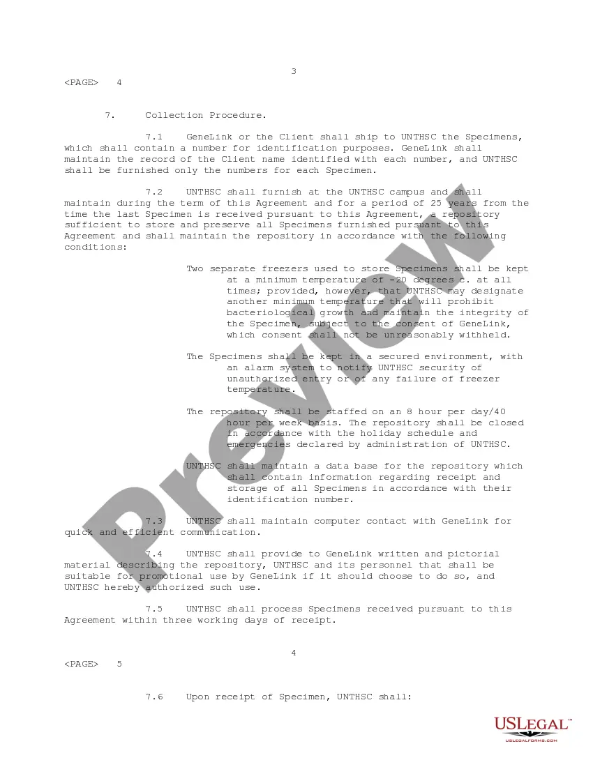 Get Specimen Repository Agreement Preview Specimen Repository Agreement