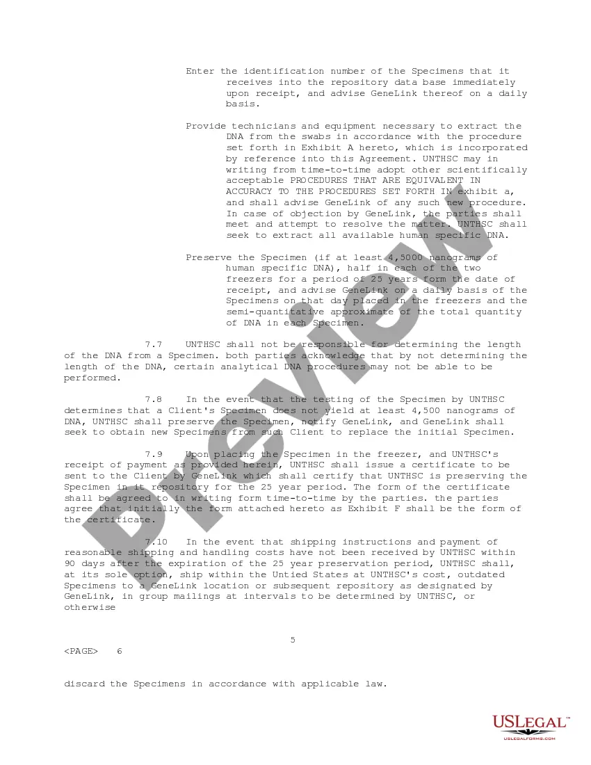 Get Specimen Repository Agreement Preview Specimen Repository Agreement