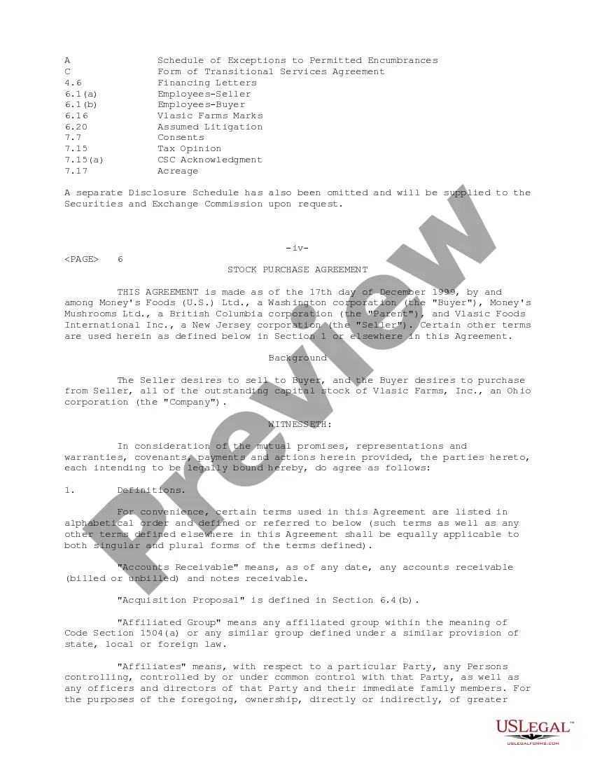 Get Sample Stock Purchase Agreement Agreement between Vlasic Foods International, Inc., Money's Foods (U.S.) Ltd., and Money's Mushrooms, Ltd. Preview Sample Stock Purchase Agreement Agreement between Vlasic Foods International, Inc., Money's Foods (U.S.) Ltd., and Money's Mushrooms, Ltd.