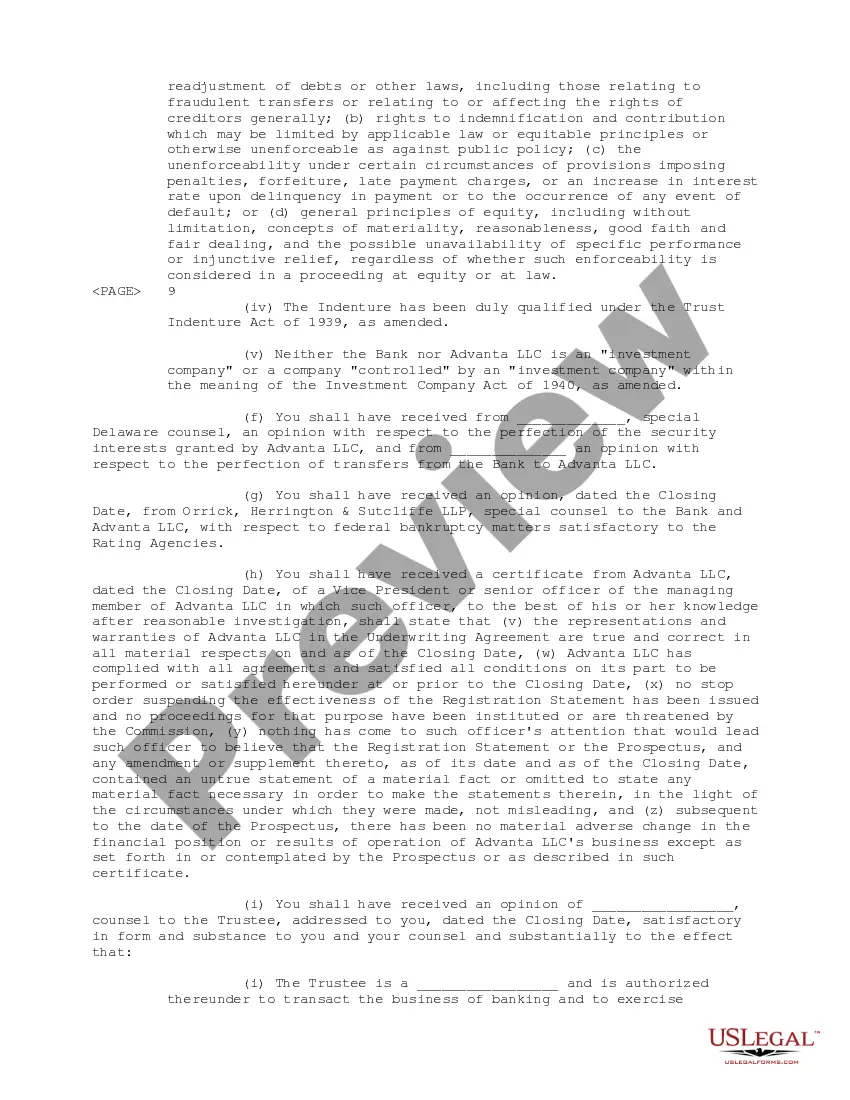 Get Underwriting Agreement between Advanta Equipment Receivable Series LLC and Advanta Bank Corporation Preview Underwriting Agreement between Advanta Equipment Receivable Series LLC and Advanta Bank Corporation