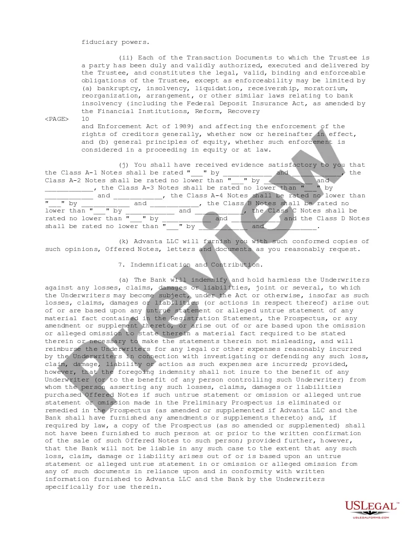 Get Underwriting Agreement between Advanta Equipment Receivable Series LLC and Advanta Bank Corporation Preview Underwriting Agreement between Advanta Equipment Receivable Series LLC and Advanta Bank Corporation