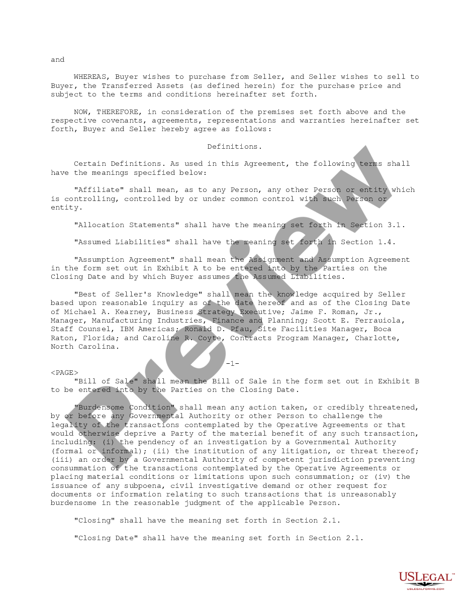 page 5 Sample Asset Purchase Agreement between RadiSys Corporation and International Business Machines Corporation  - Sample preview