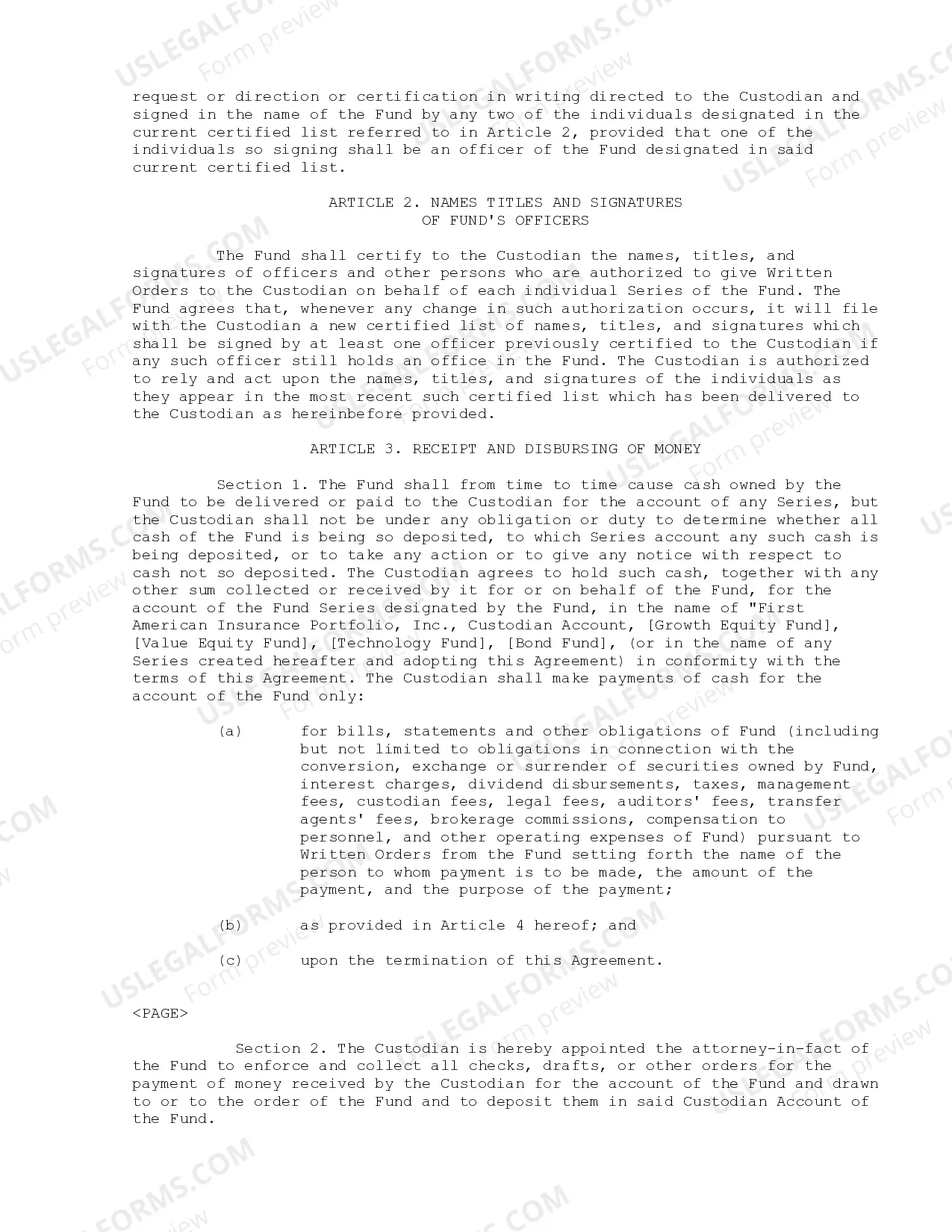 Preview Custodian Agreement