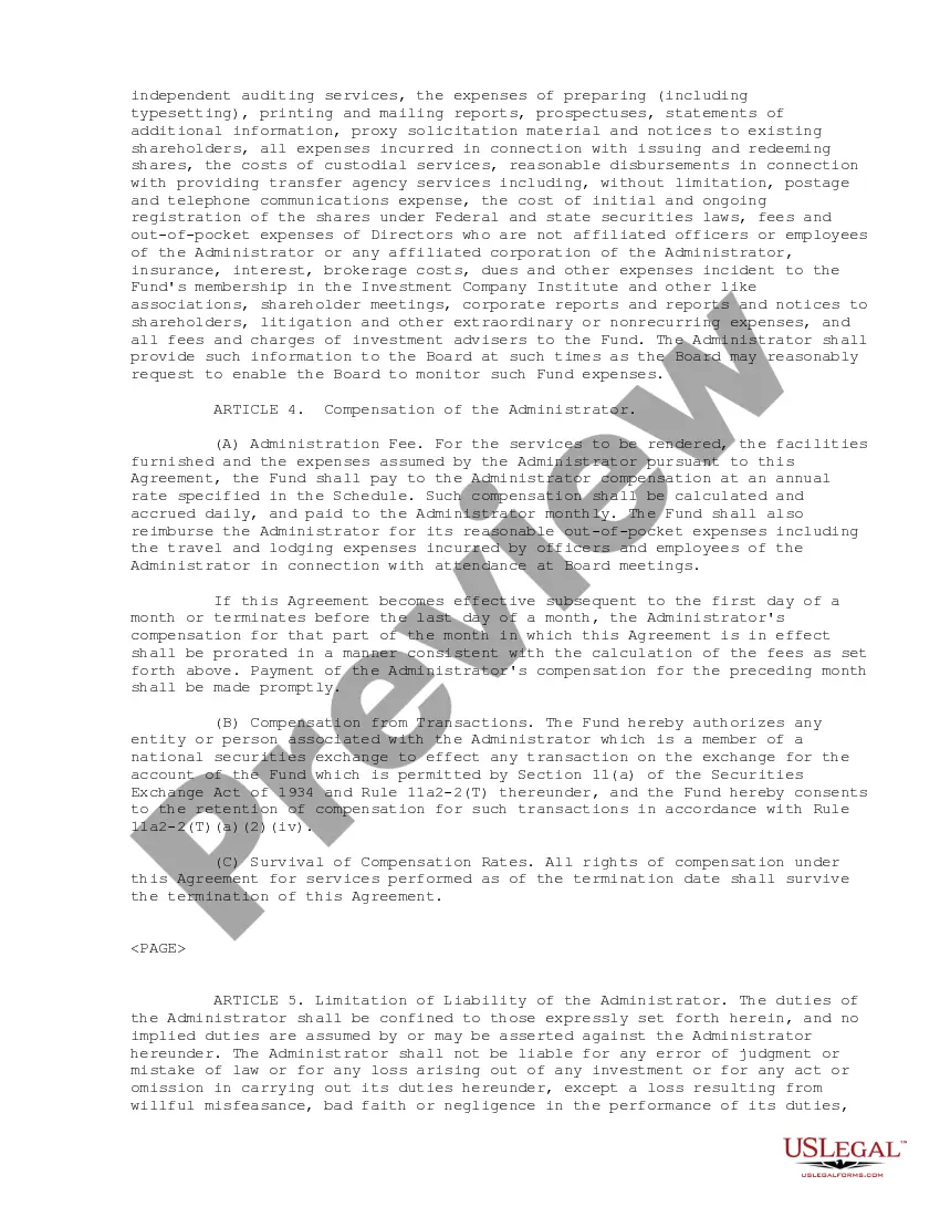 Get Administration Agreement between First American Insurance Portfolios, Inc. and U.S. Bank National Association Preview Administration Agreement between First American Insurance Portfolios, Inc. and U.S. Bank National Association