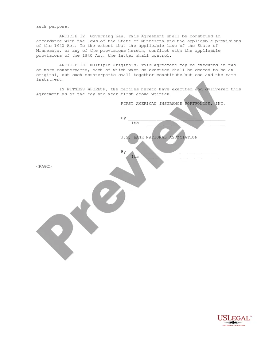 Get Administration Agreement between First American Insurance Portfolios, Inc. and U.S. Bank National Association Preview Administration Agreement between First American Insurance Portfolios, Inc. and U.S. Bank National Association