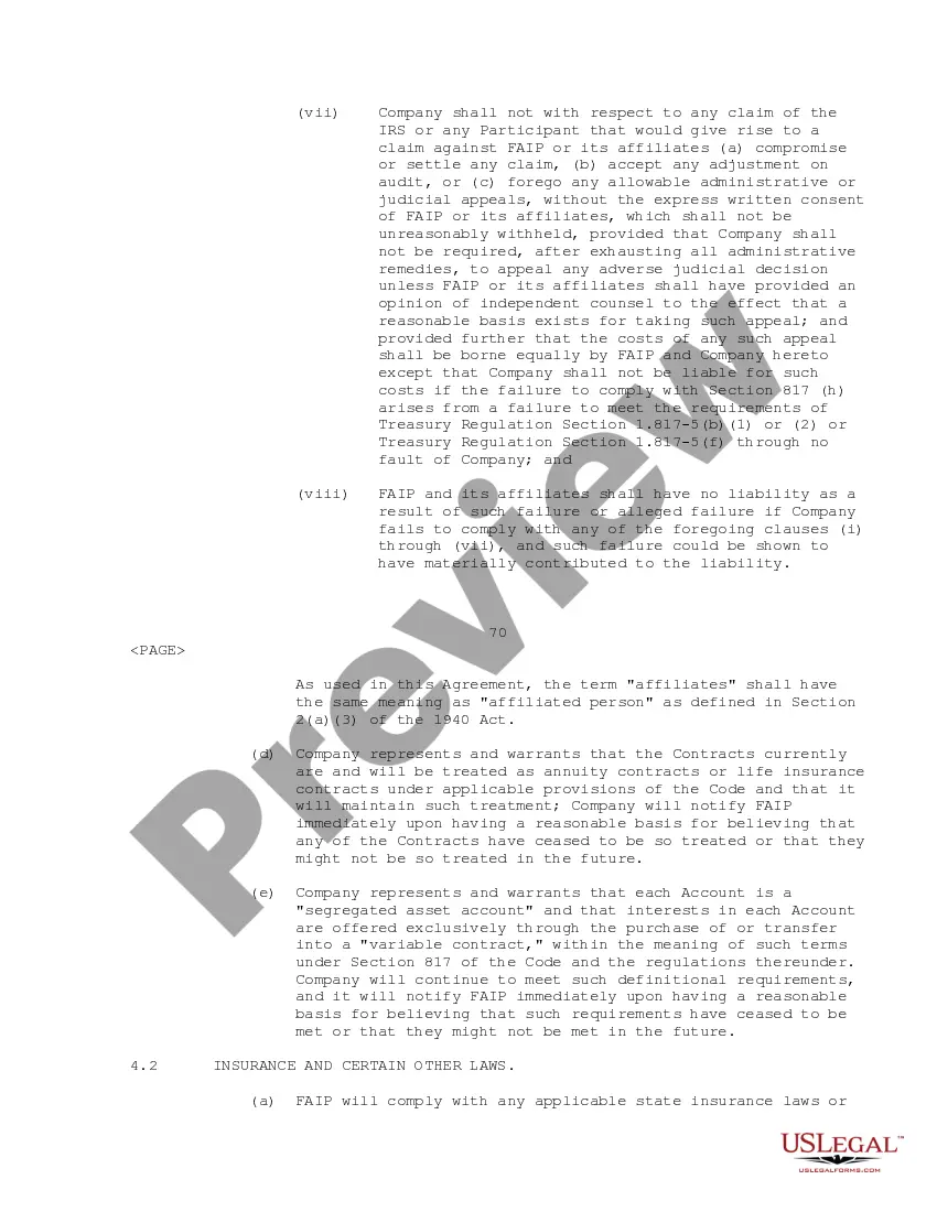 Get Participation Agreement between First American Ins. Portfolios, Inc., SEI Investments Distribution Co. Preview Participation Agreement between First American Ins. Portfolios, Inc., SEI Investments Distribution Co.