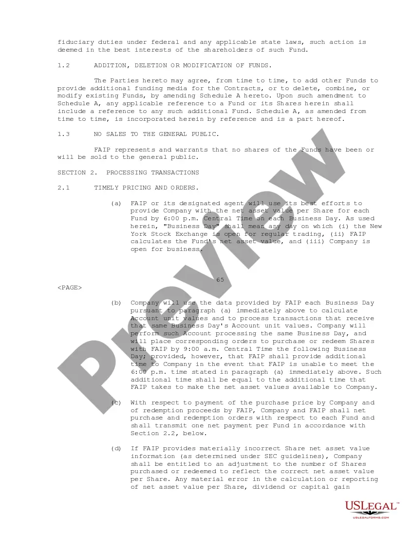 Get Participation Agreement between First American Ins. Portfolios, Inc., SEI Investments Distribution Co. Preview Participation Agreement between First American Ins. Portfolios, Inc., SEI Investments Distribution Co.