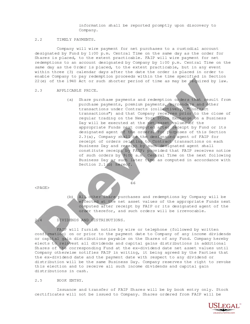 Get Participation Agreement between First American Ins. Portfolios, Inc., SEI Investments Distribution Co. Preview Participation Agreement between First American Ins. Portfolios, Inc., SEI Investments Distribution Co.