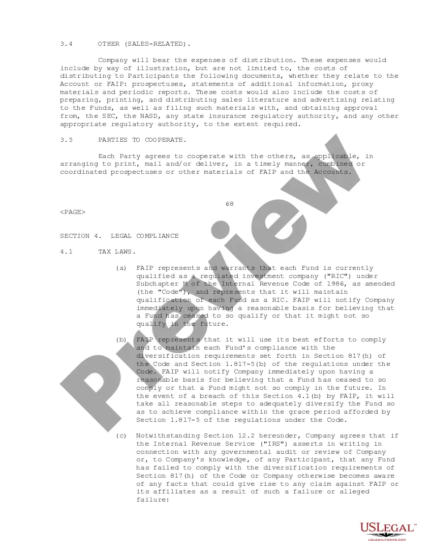 Get Participation Agreement between First American Ins. Portfolios, Inc., SEI Investments Distribution Co. Preview Participation Agreement between First American Ins. Portfolios, Inc., SEI Investments Distribution Co.
