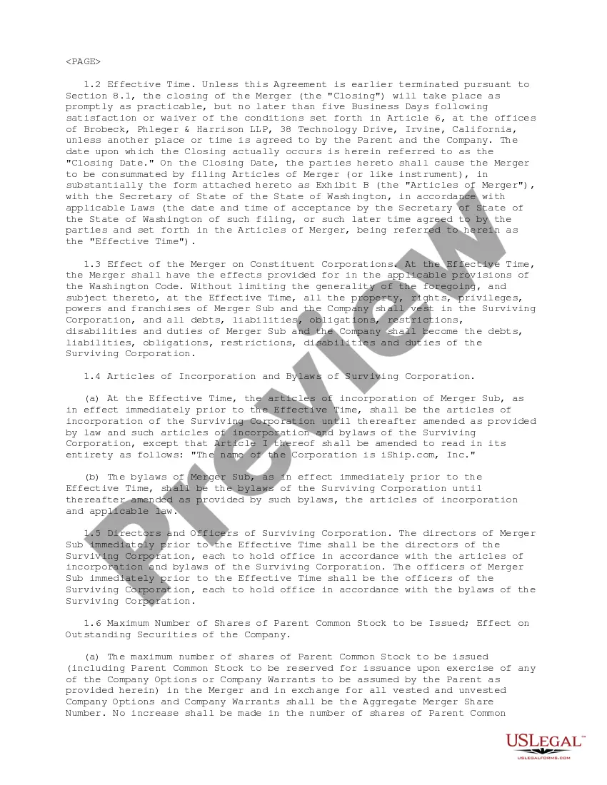 Get Plan of Merger between Stamps.Com, Inc., Rocket Acquisition Corp. and Iship.Com, Inc. Preview Plan of Merger between Stamps.Com, Inc., Rocket Acquisition Corp. and Iship.Com, Inc.
