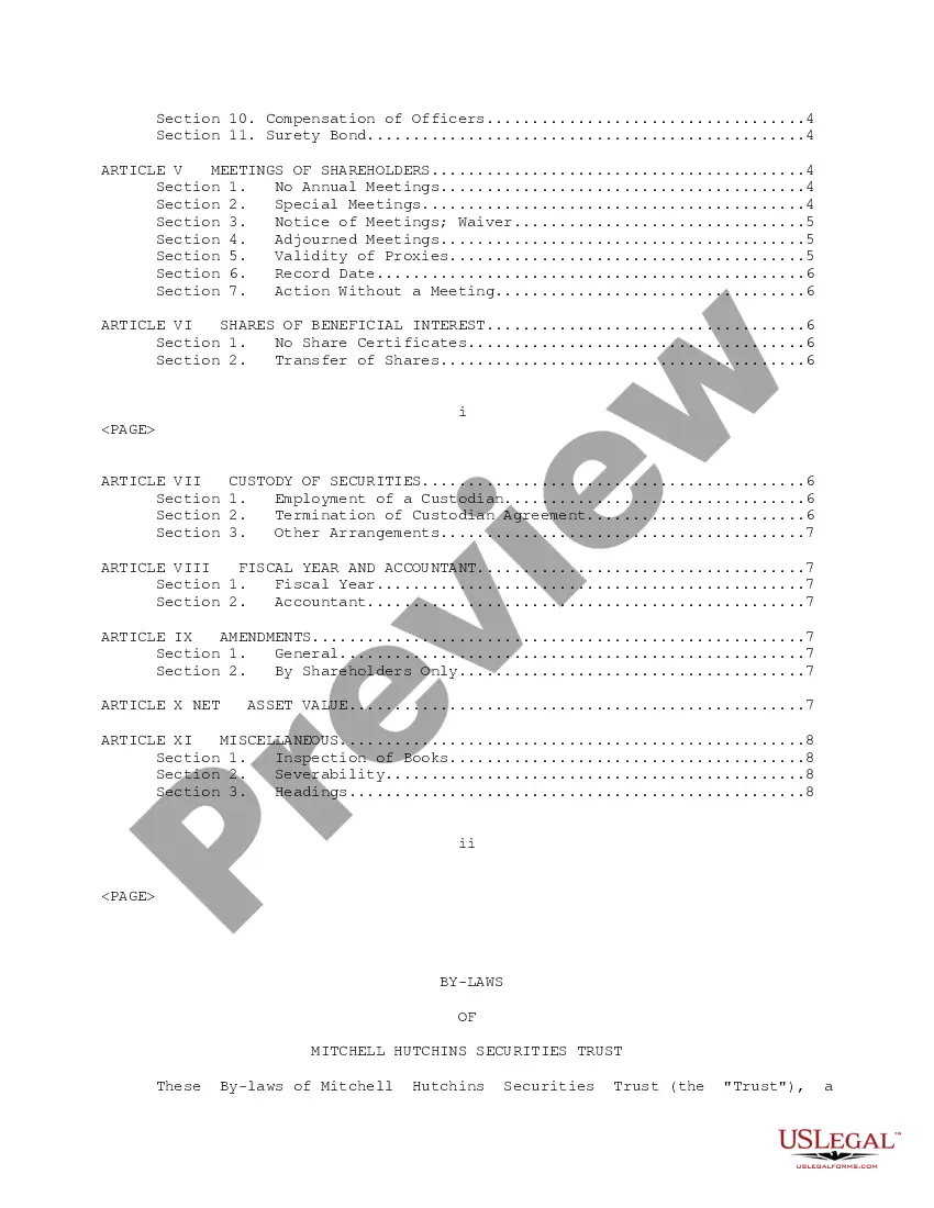 Preview Bylaws of Mitchell Hutchins Securities Trust