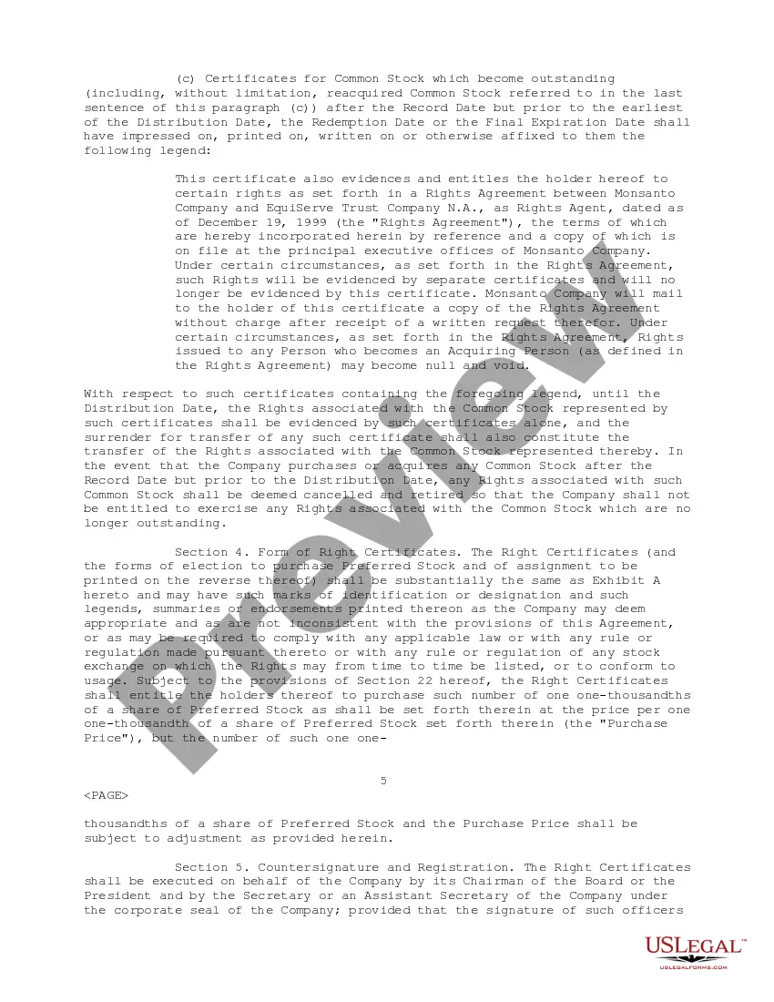 Get Rights Agreement between Monsanto Company and Equiserve Trust Company, N.A. Preview Rights Agreement between Monsanto Company and Equiserve Trust Company, N.A.