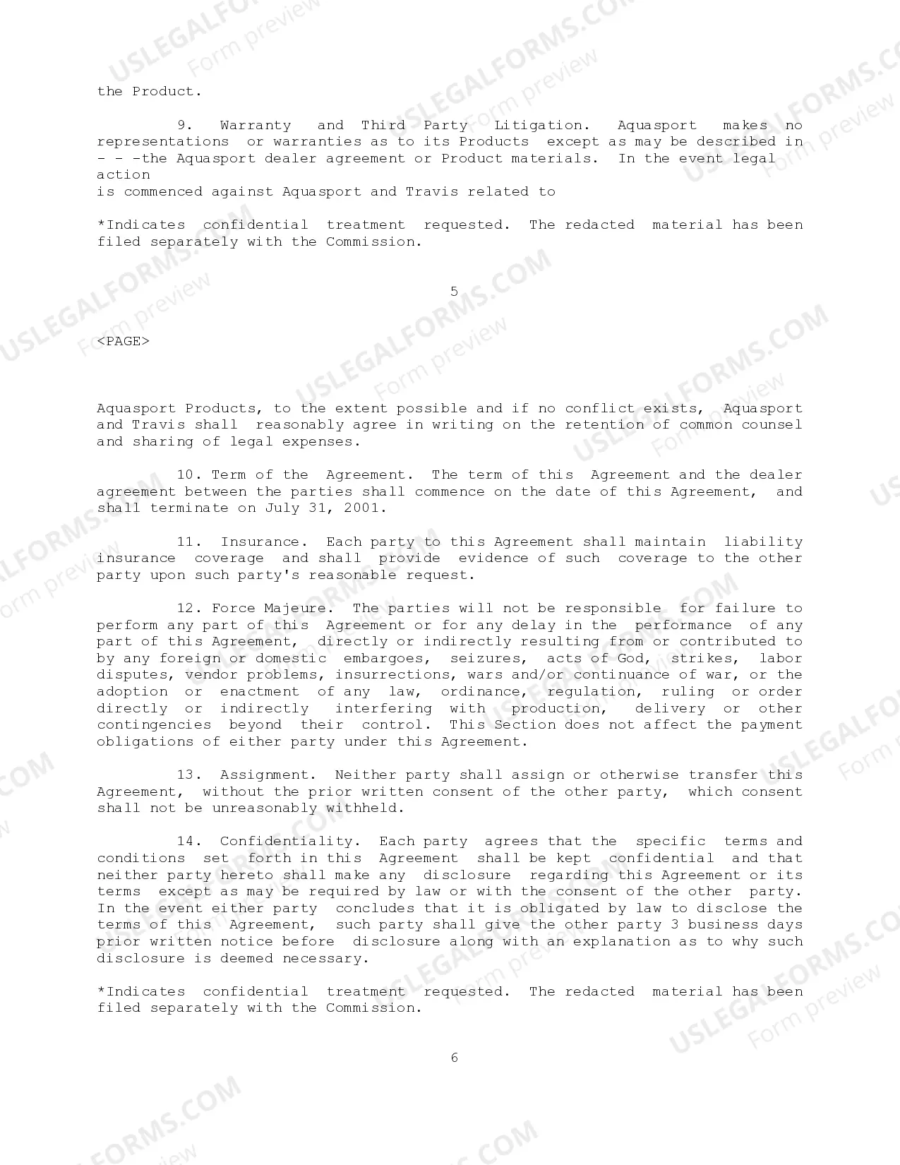 Preview Aquasport Master Dealer Agreement