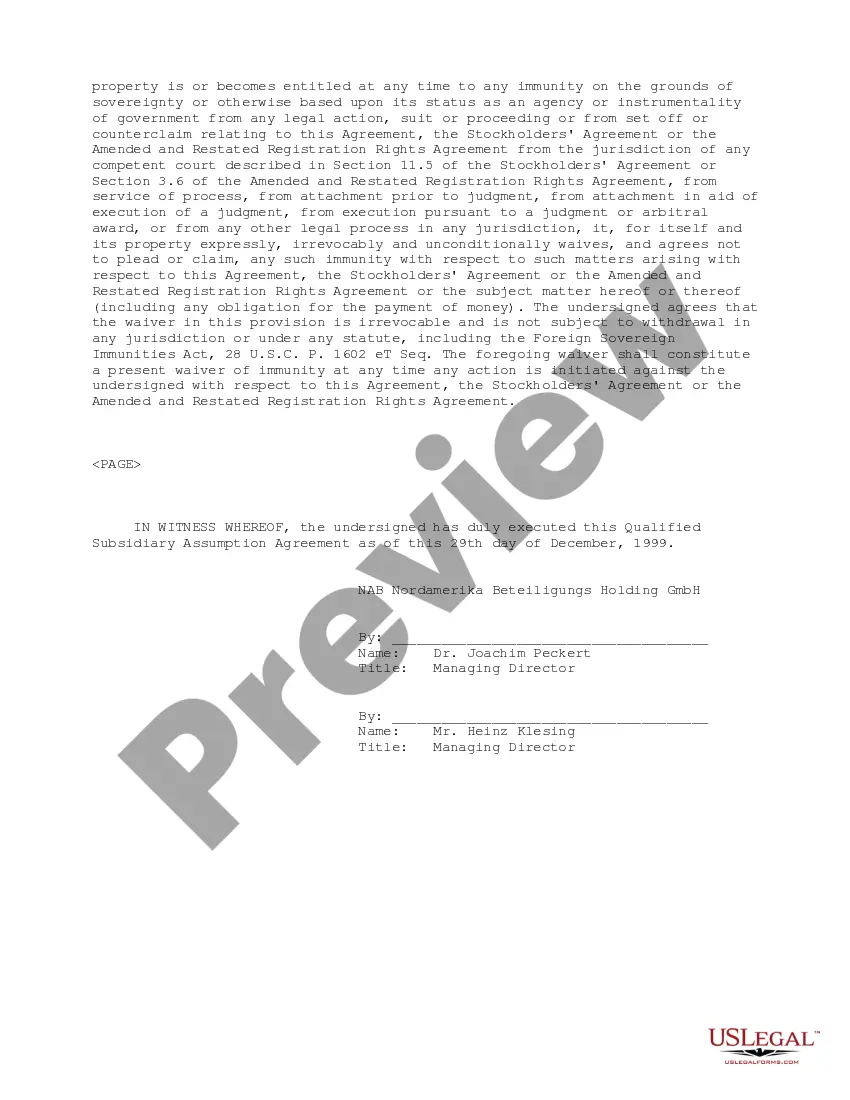Get Subsidiary Assumption Agreement Preview Subsidiary Assumption Agreement