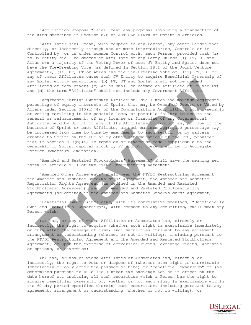 Standstill Agreement between Sprint Corp Nab Form Pdf US Legal Forms