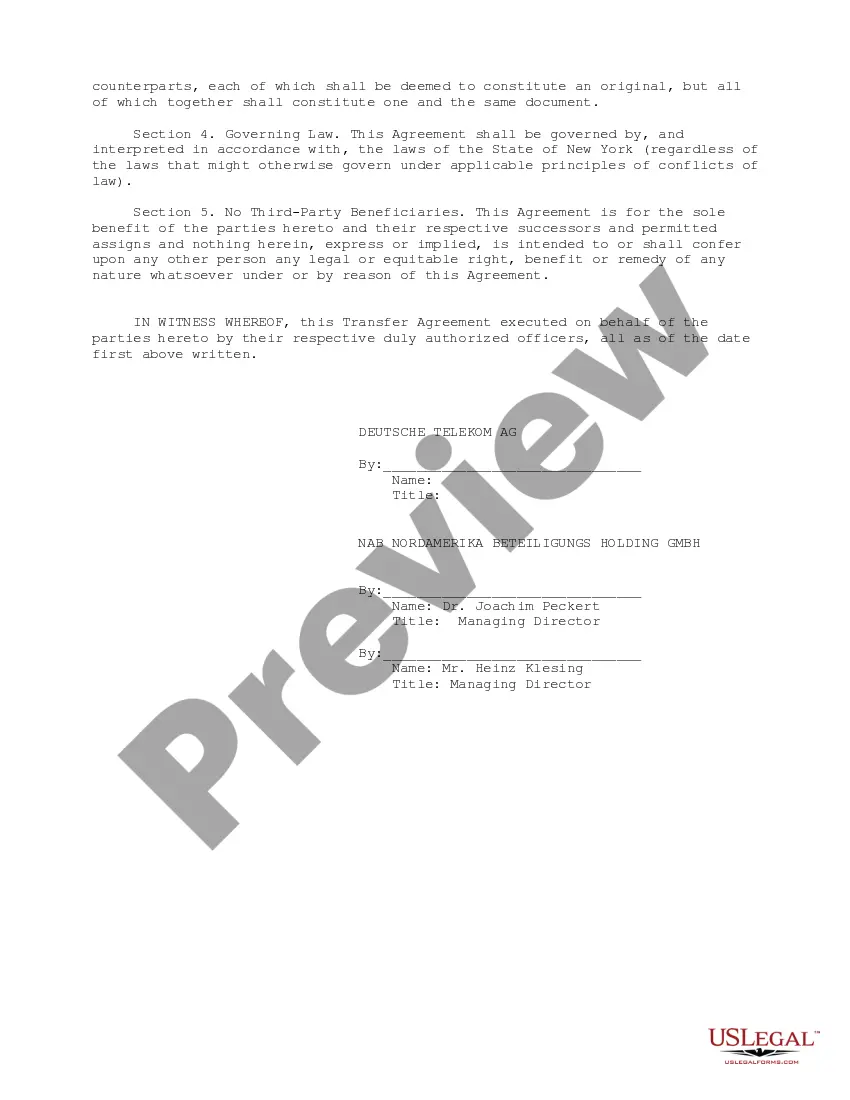 Get Transfer Agreement between Deutsche Telecom AG and NAB Nordamerika Beteiligungs Holding GMBH regarding Transfer of Shares to One or More Qualified Subsidiaries Preview Transfer Agreement between Deutsche Telecom AG and NAB Nordamerika Beteiligungs Holding GMBH regarding Transfer of Shares to One or More Qualified Subsidiaries