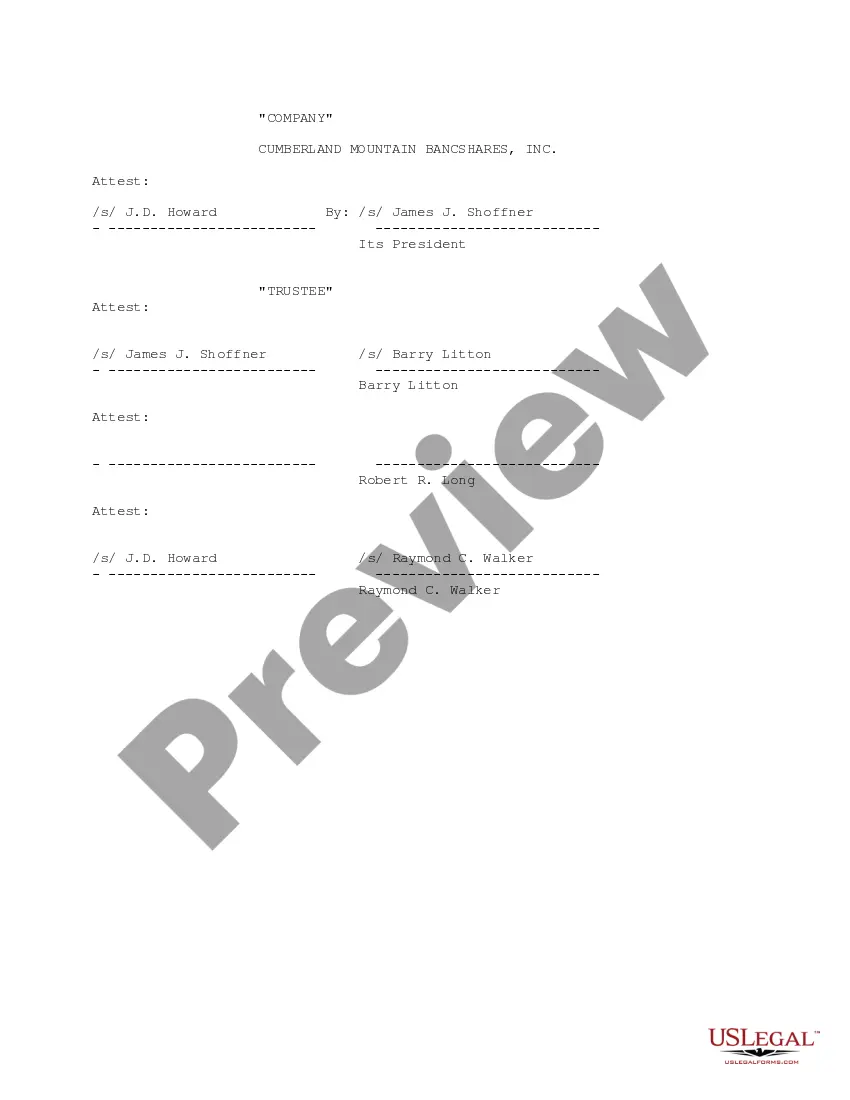 Get Grantor Trust Agreement between Cumberland Mountain Bancshares, James J. Shoffner, et al. Preview Grantor Trust Agreement between Cumberland Mountain Bancshares, James J. Shoffner, et al.