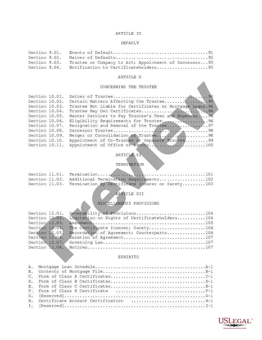 Get Pooling and Servicing Agreement contemplating the sale of mortgage loans to Trustee for inclusion in the Trust Fund by the company Preview Pooling and Servicing Agreement contemplating the sale of mortgage loans to Trustee for inclusion in the Trust Fund by the company