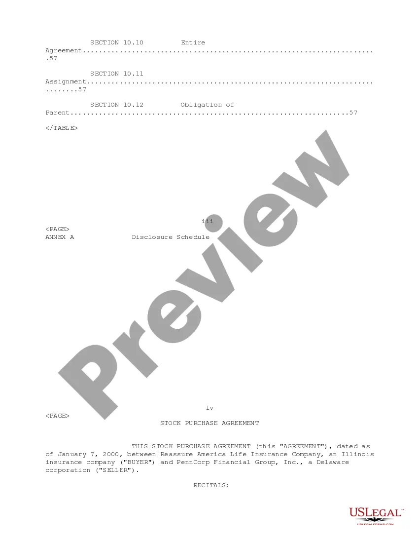 Get Sample Stock Purchase Agreement between Reassure America Life Insurance Co. and Penncorp Financial Group, Inc. regarding issued and outstanding shares common stock Preview Sample Stock Purchase Agreement between Reassure America Life Insurance Co. and Penncorp Financial Group, Inc. regarding issued and outstanding shares common stock