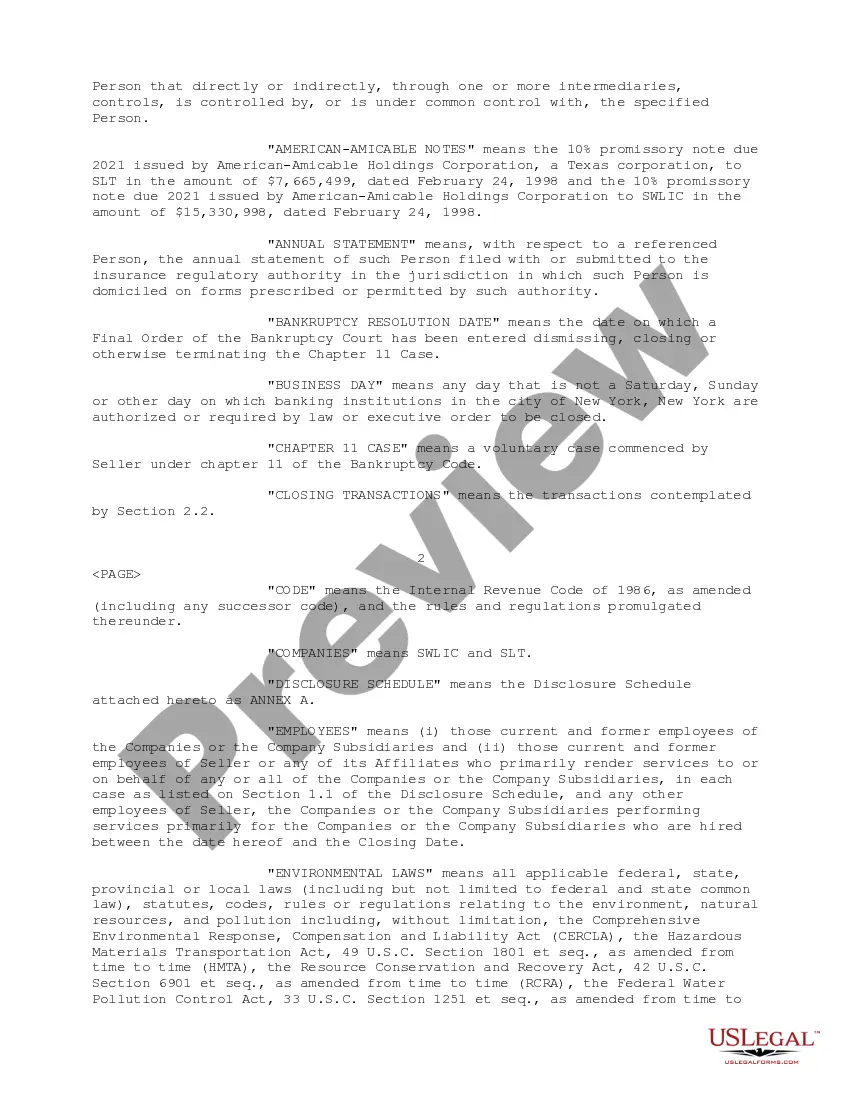Get Sample Stock Purchase Agreement between Reassure America Life Insurance Co. and Penncorp Financial Group, Inc. regarding issued and outstanding shares common stock Preview Sample Stock Purchase Agreement between Reassure America Life Insurance Co. and Penncorp Financial Group, Inc. regarding issued and outstanding shares common stock