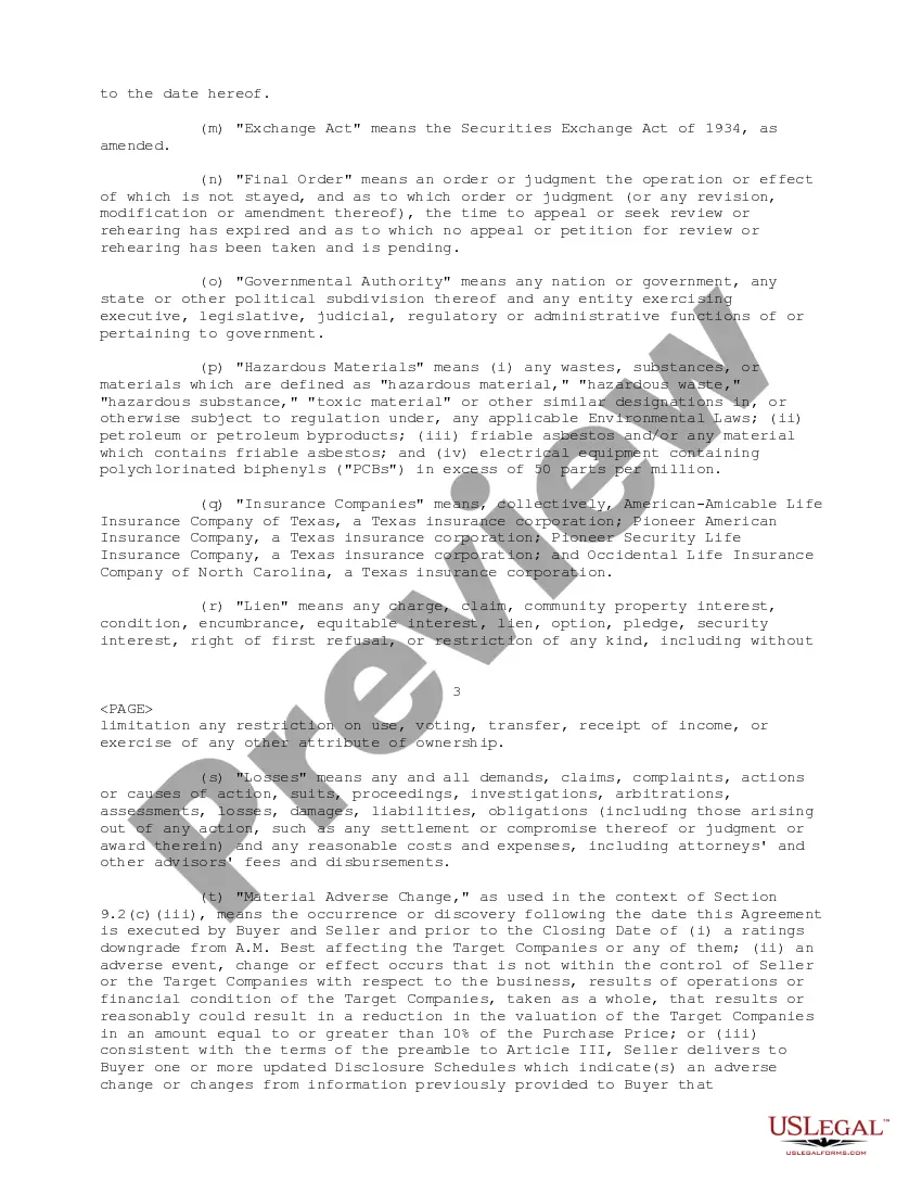 Get Sample Stock Purchase Agreement between Pioneer Occidental Holdings Co. and American Amicable Holdings Corp. regarding sale of shares Preview Sample Stock Purchase Agreement between Pioneer Occidental Holdings Co. and American Amicable Holdings Corp. regarding sale of shares