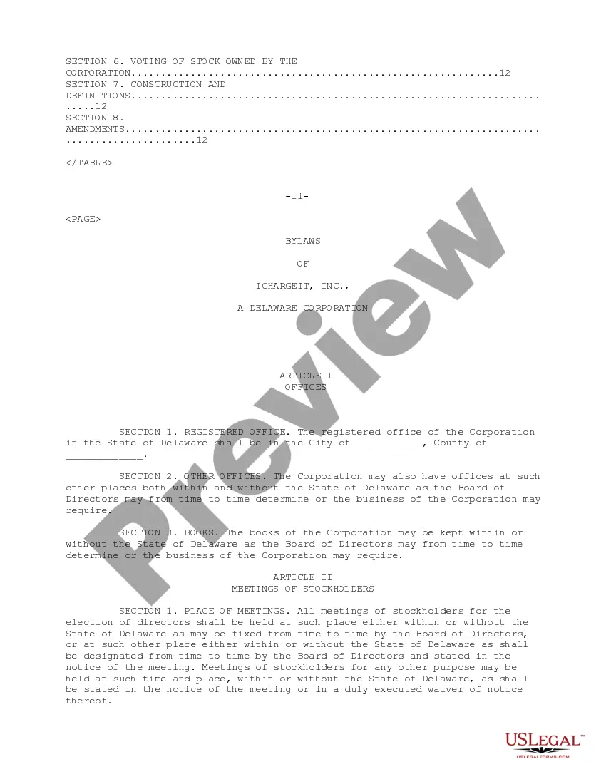 Get Bylaws of Ichargeit. Inc. Preview Bylaws of Ichargeit. Inc.