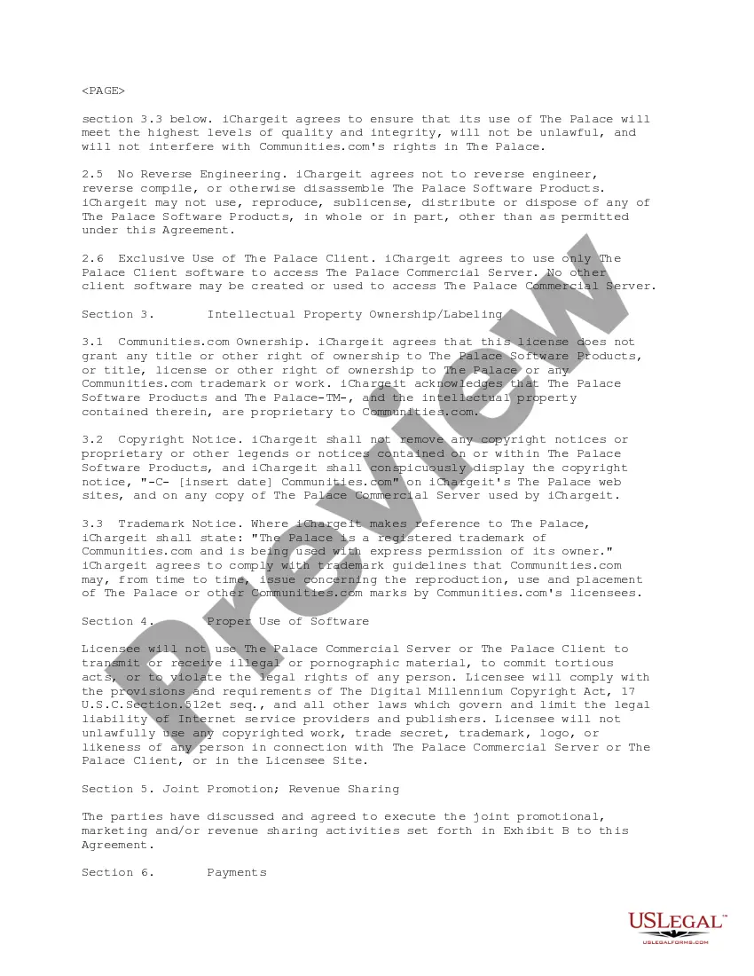 Get Commercial Server License Agreement between Communities.Com and Ichargeit.Com, Inc. regarding visual chat software development, marketing and distribution Preview Commercial Server License Agreement between Communities.Com and Ichargeit.Com, Inc. regarding visual chat software development, marketing and distribution