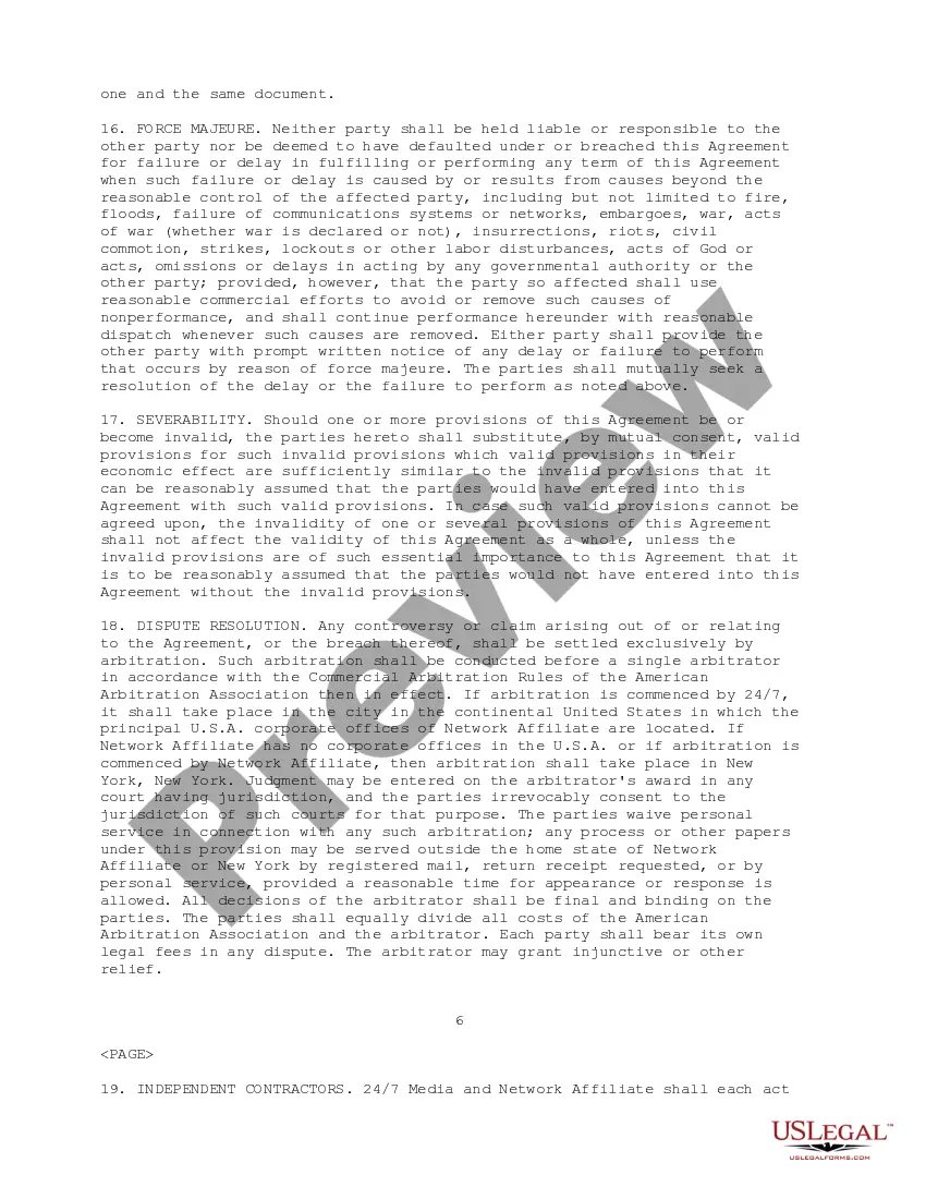 Get Network Affiliation Agreement Preview Network Affiliation Agreement