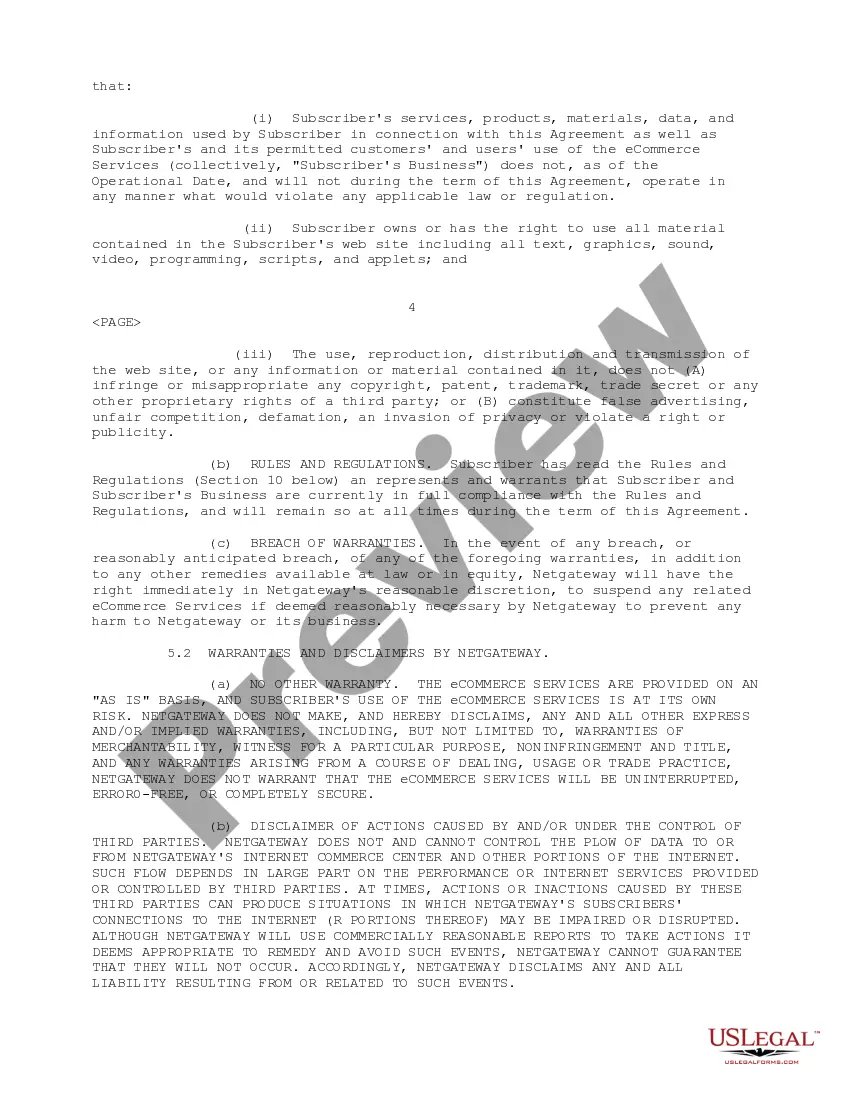 Preview Electronic Commerce Service Agreement