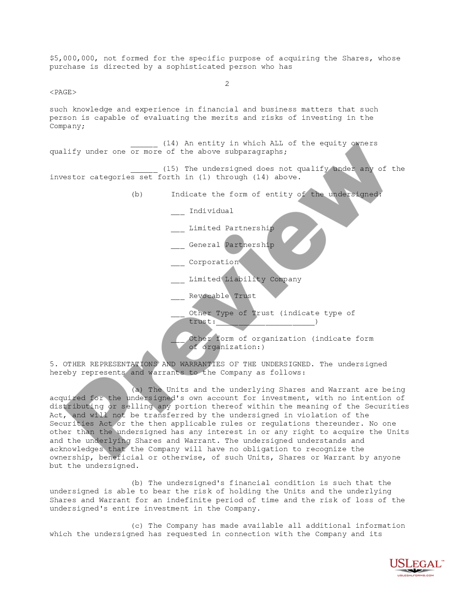page 4 Subscription Agreement between Ichargeit.Com, Inc. and prospective investor for the purchase of units consisting of common stock and common stock warrant preview