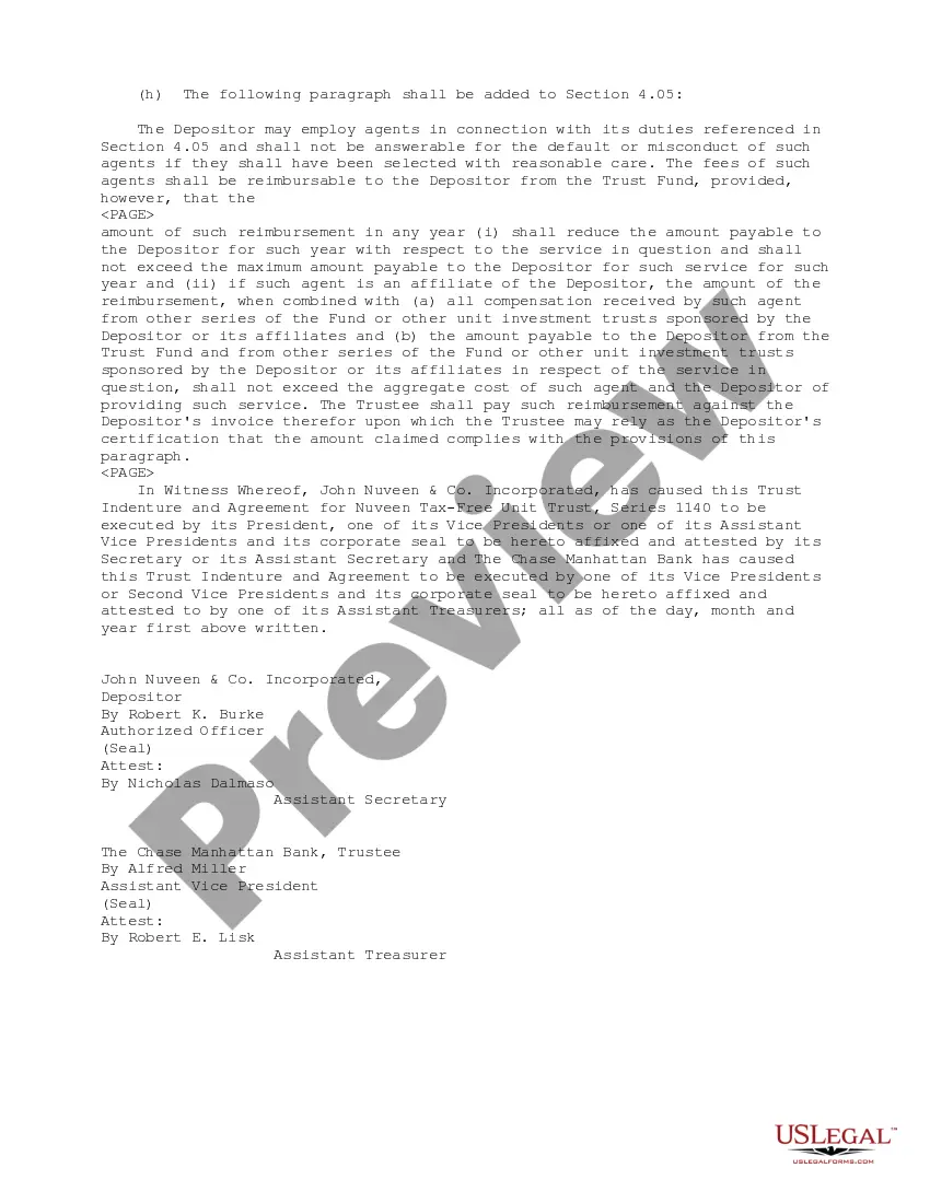 Get Trust Indenture and Agreement between John Nuveen and Co., Inc. and Chase Manhattan Bank regarding terms and conditions for Nuveen Tax Free Unit Trust, Series 1140 Preview Trust Indenture and Agreement between John Nuveen and Co., Inc. and Chase Manhattan Bank regarding terms and conditions for Nuveen Tax Free Unit Trust, Series 1140