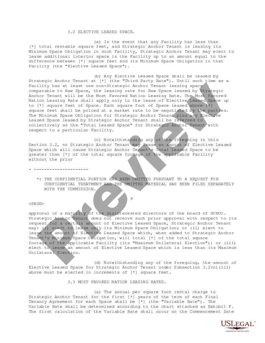 Preview Strategic Anchor Tenant Agreement between Carrier1 International SA and Hubco SA