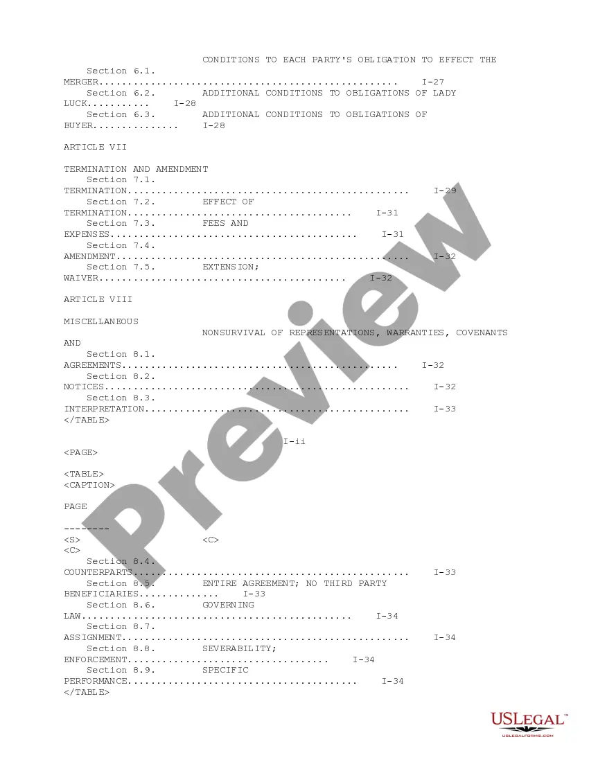 Preview Plan of Merger between Isle of Capri Casinos, Inc., Isle Merger Corporation and Lady Luck Gaming Corporation