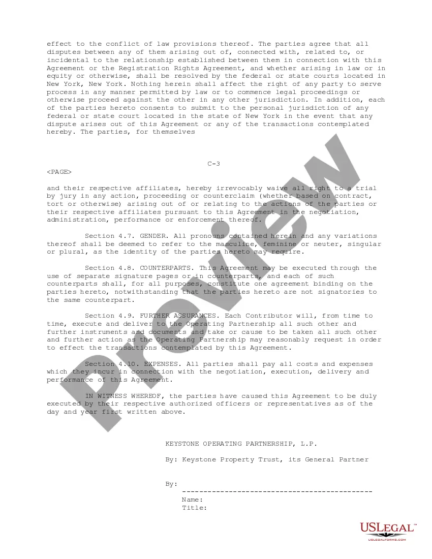 Get Contribution Agreement between Keystone Operating Partnership, L.P., Hudson Bay Partners II, LP, and Several Individual Contributors Preview Contribution Agreement between Keystone Operating Partnership, L.P., Hudson Bay Partners II, LP, and Several Individual Contributors