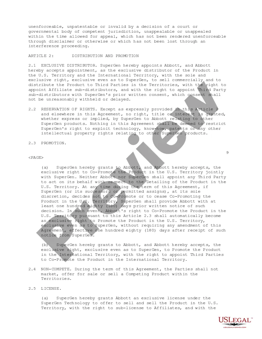 Get Sales, Distribution and Development Agreement between Supergen, Inc. and Abbott Laboratories regarding clinical development, obtaining of regulatory approvals Preview Sales, Distribution and Development Agreement between Supergen, Inc. and Abbott Laboratories regarding clinical development, obtaining of regulatory approvals