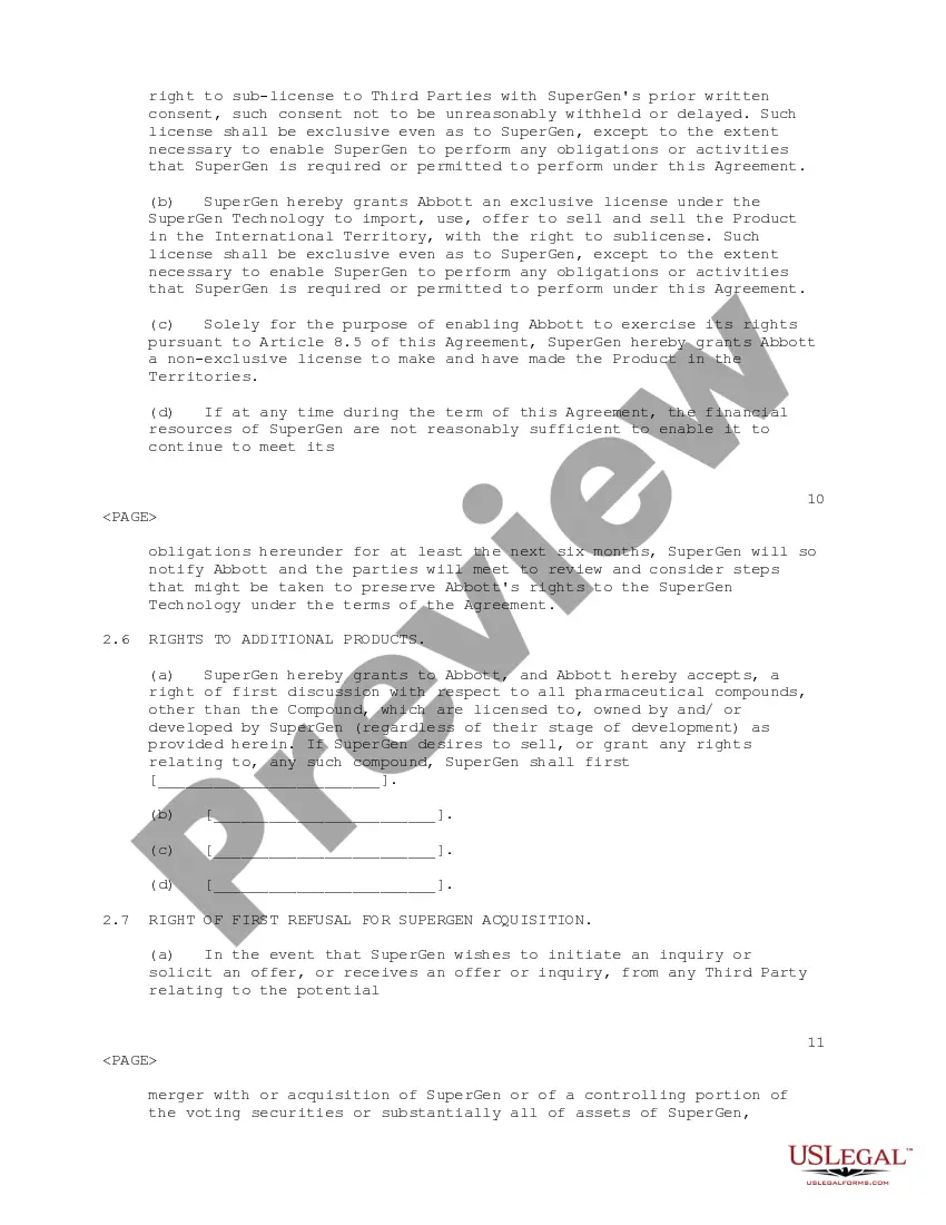 Get Sales, Distribution and Development Agreement between Supergen, Inc. and Abbott Laboratories regarding clinical development, obtaining of regulatory approvals Preview Sales, Distribution and Development Agreement between Supergen, Inc. and Abbott Laboratories regarding clinical development, obtaining of regulatory approvals