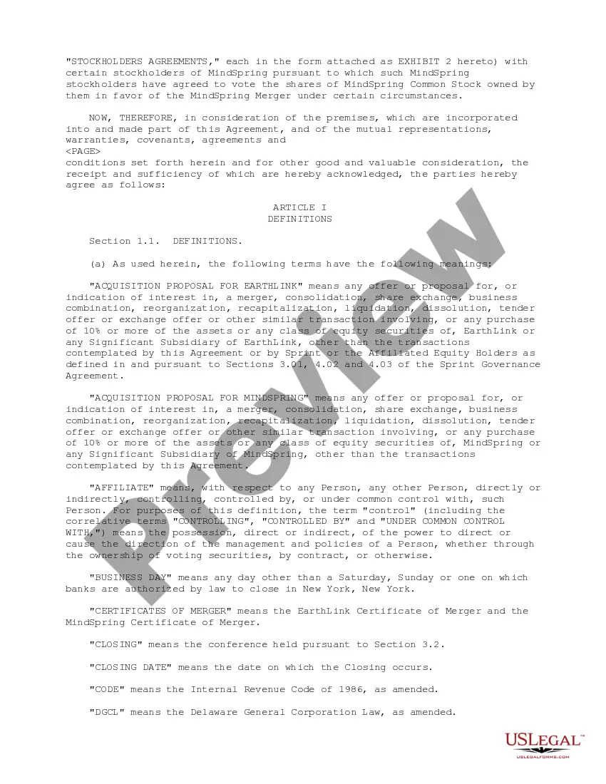 Get Plan of Reorganization by Earthlink Network, Inc., Mindspring Enterprises, Inc. and WWW Holdings, Inc. Preview Plan of Reorganization by Earthlink Network, Inc., Mindspring Enterprises, Inc. and WWW Holdings, Inc.