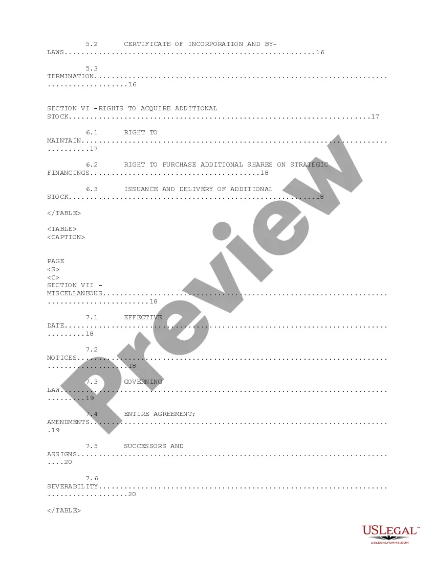 Preview Investor Rights Agreement regarding the purchase of Series C Preferred Stock shares