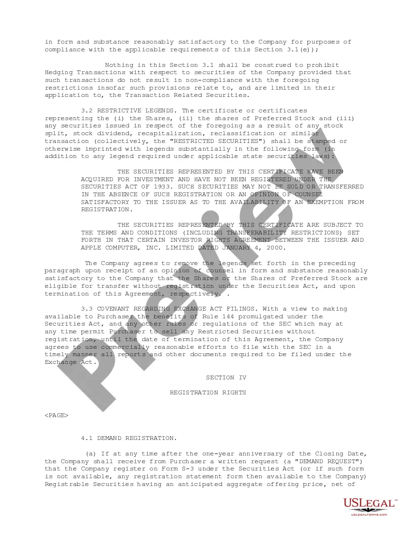 Preview Investor Rights Agreement regarding the purchase of Series C Preferred Stock shares