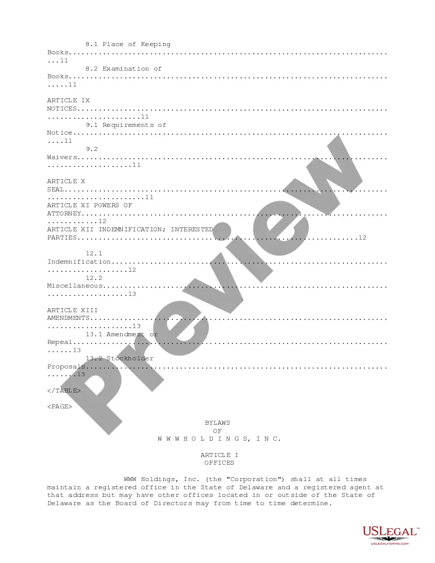 Preview Bylaws of WW Holdings, Inc.