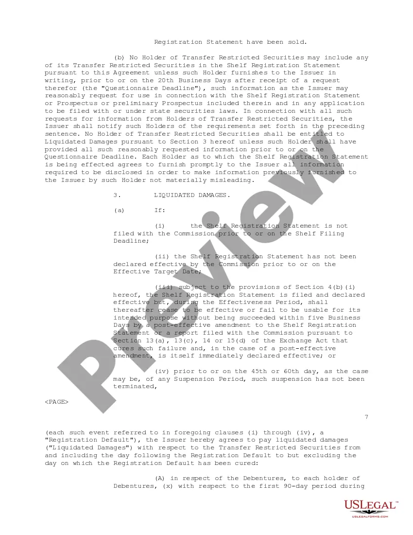 Preview Registration Rights Agreement regarding the purchase of convertible subordinated debentures