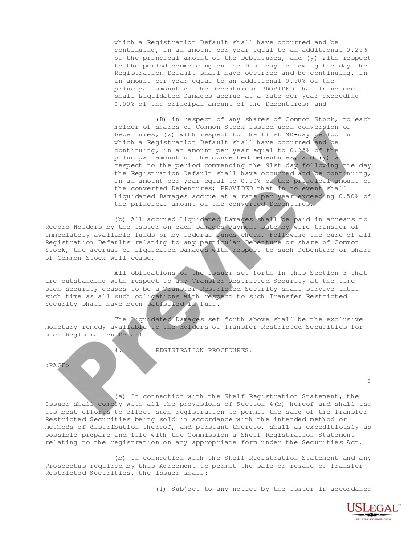 Preview Registration Rights Agreement regarding the purchase of convertible subordinated debentures