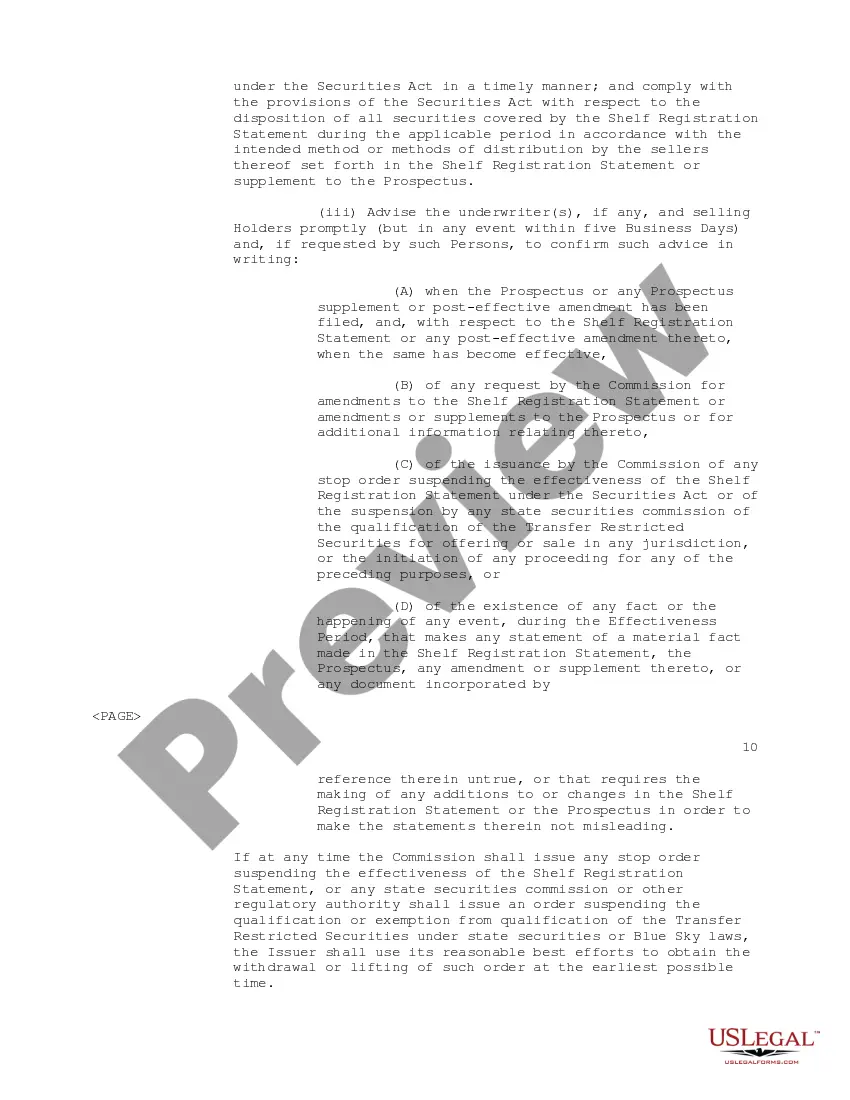 Preview Registration Rights Agreement regarding the purchase of convertible subordinated debentures