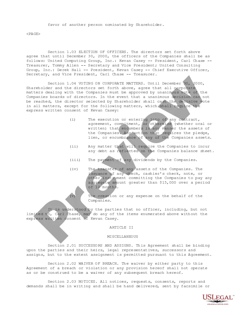 Get Voting Agreement between Clearworks Integration Services, United Computing Group, United Consulting Group, and Kevan Casey regarding sale of outstanding common stock Preview Voting Agreement between Clearworks Integration Services, United Computing Group, United Consulting Group, and Kevan Casey regarding sale of outstanding common stock
