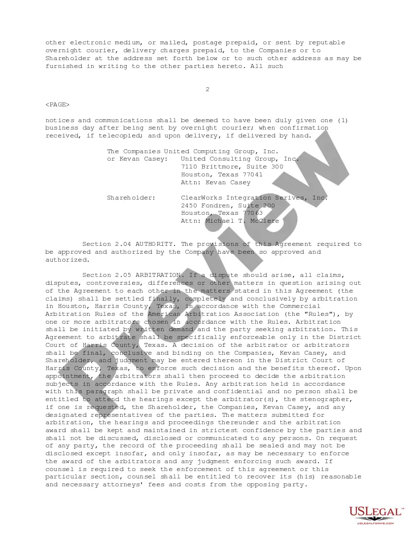 Get Voting Agreement between Clearworks Integration Services, United Computing Group, United Consulting Group, and Kevan Casey regarding sale of outstanding common stock Preview Voting Agreement between Clearworks Integration Services, United Computing Group, United Consulting Group, and Kevan Casey regarding sale of outstanding common stock